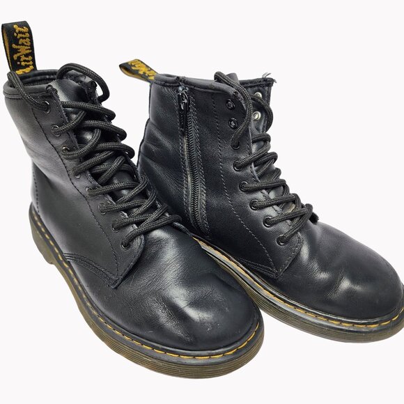 Dr. Martens Youth Size 3 1460J Black Leather Boots Combat Lace Up Side Zip - Picture 2 of 14
